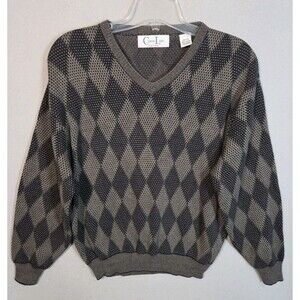 Vtg  Cypress Links  Sweater Mens M Gray Black V-Neck Cosby Crew  Made In USA